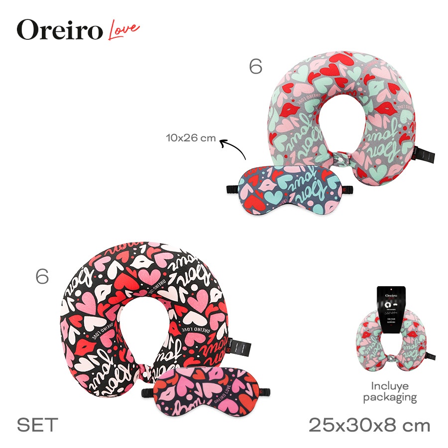 Set Viaje Oreiro Love Almohada y Masc Varios Colores 31320
