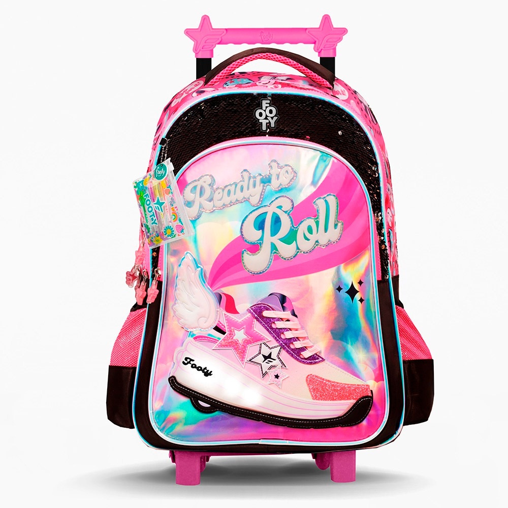 Mochila Carro 18 Con Luz Led y Con Roller Tinta Gel x 5 Footy Varios Colores FL26401