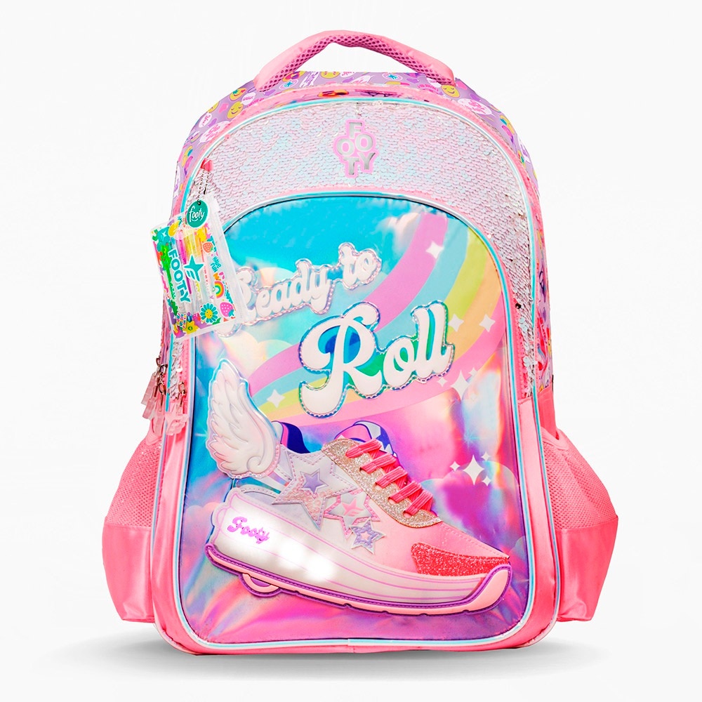 Mochila 18 Con Luz Led e Incluye Roller Tinta Gel x 5 Footy Varios Colores FL26403