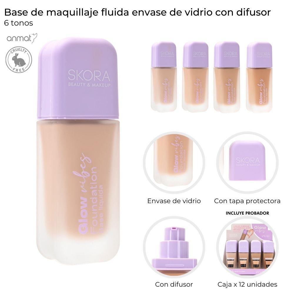Base De Maquillaje Fluida Envase De Vidrio Con Difusor Skora Tono 4 39569