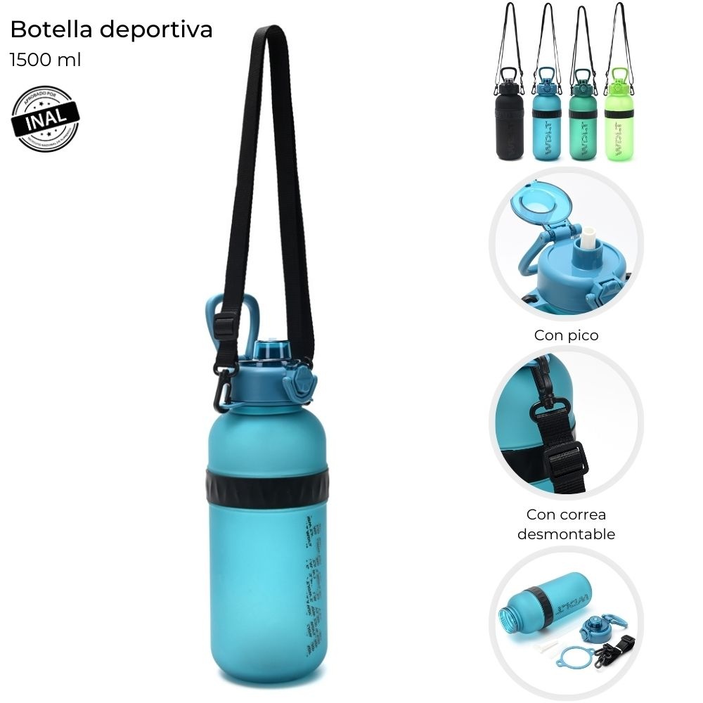Botella Deportiva Antideslizante 1500ML Wanderlust Varios Colores 40597