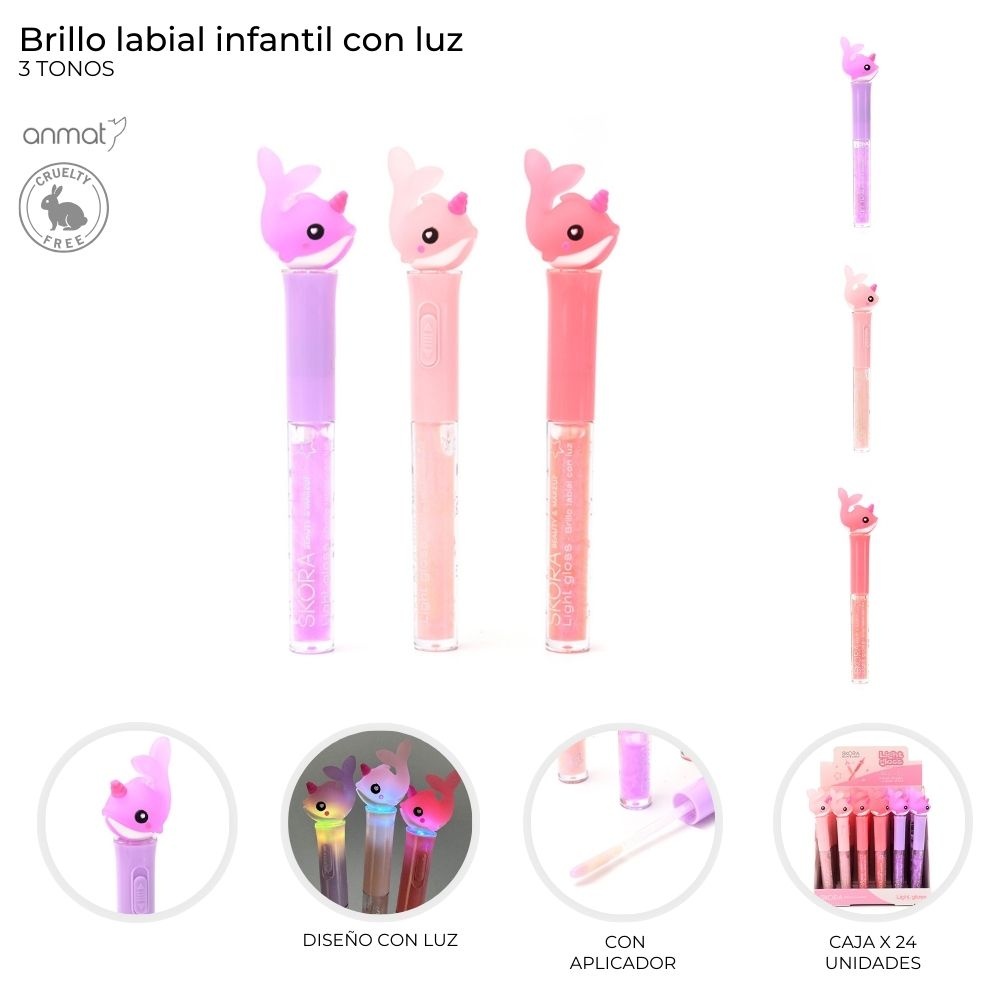 Brillo Labial Infantil Con Luz Skora Coral 41740