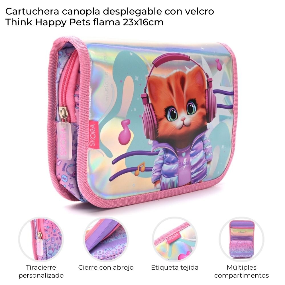 Cartuchera Canopla Con Velcro Pets Flama Skora Gato Con Auriculares 42141