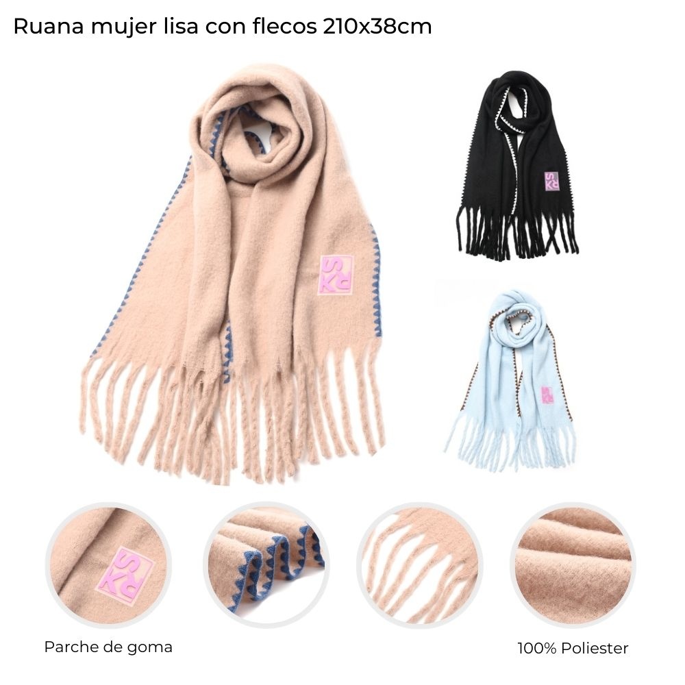 Bufanda Lisa Con Flecos Skora Varios Colores 43669
