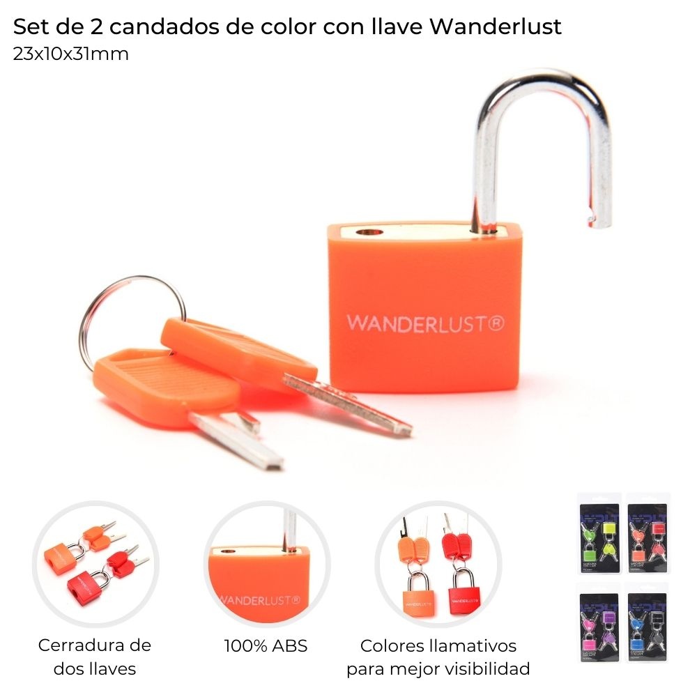 Set De 2 Candado De Color Con Llave Wanderlust Varios Colores 44208